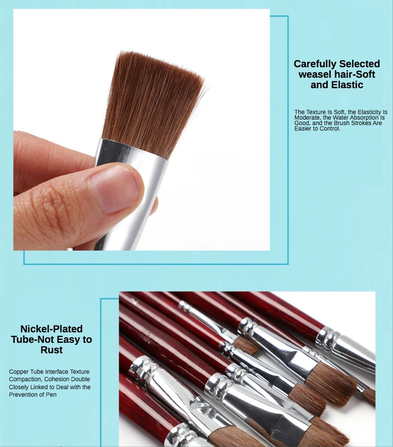 6pcs artist oil painting brushes Set level head weasel hair Water Paint brush Acrylics Drawing Art Supplies Painting dedicated