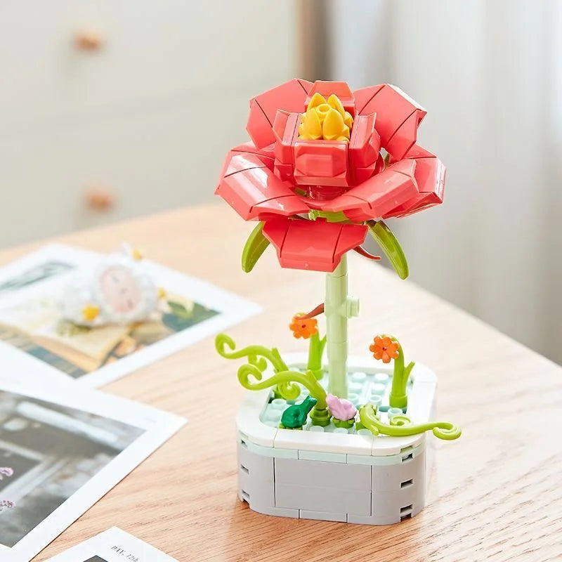 Rose Flower Building Block Flower Eternal Bouquet Prickly Pear Model Plant Decoration Educational Toy For Kids Birthday Gift