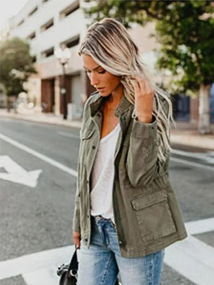 Women Zipper Jacket Autumn Female Outerwear Long Sleeve Casual Streetwear Coat Windbreaker Anorak Stand Collar Jackets