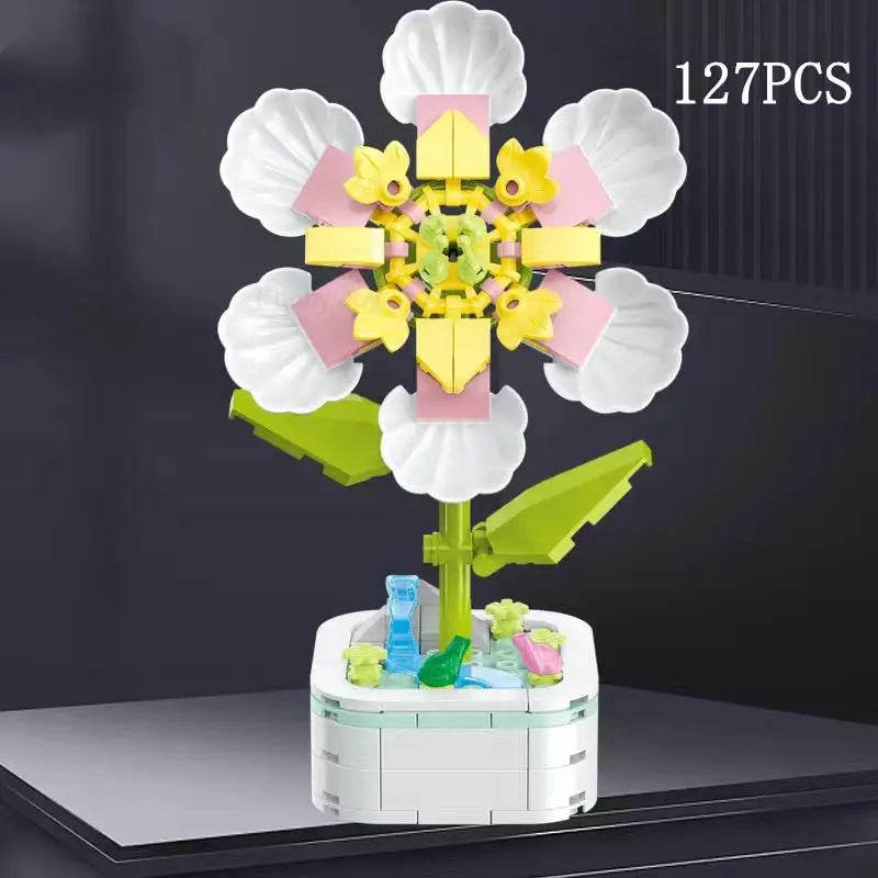 Rose Flower Building Block Flower Eternal Bouquet Prickly Pear Model Plant Decoration Educational Toy For Kids Birthday Gift