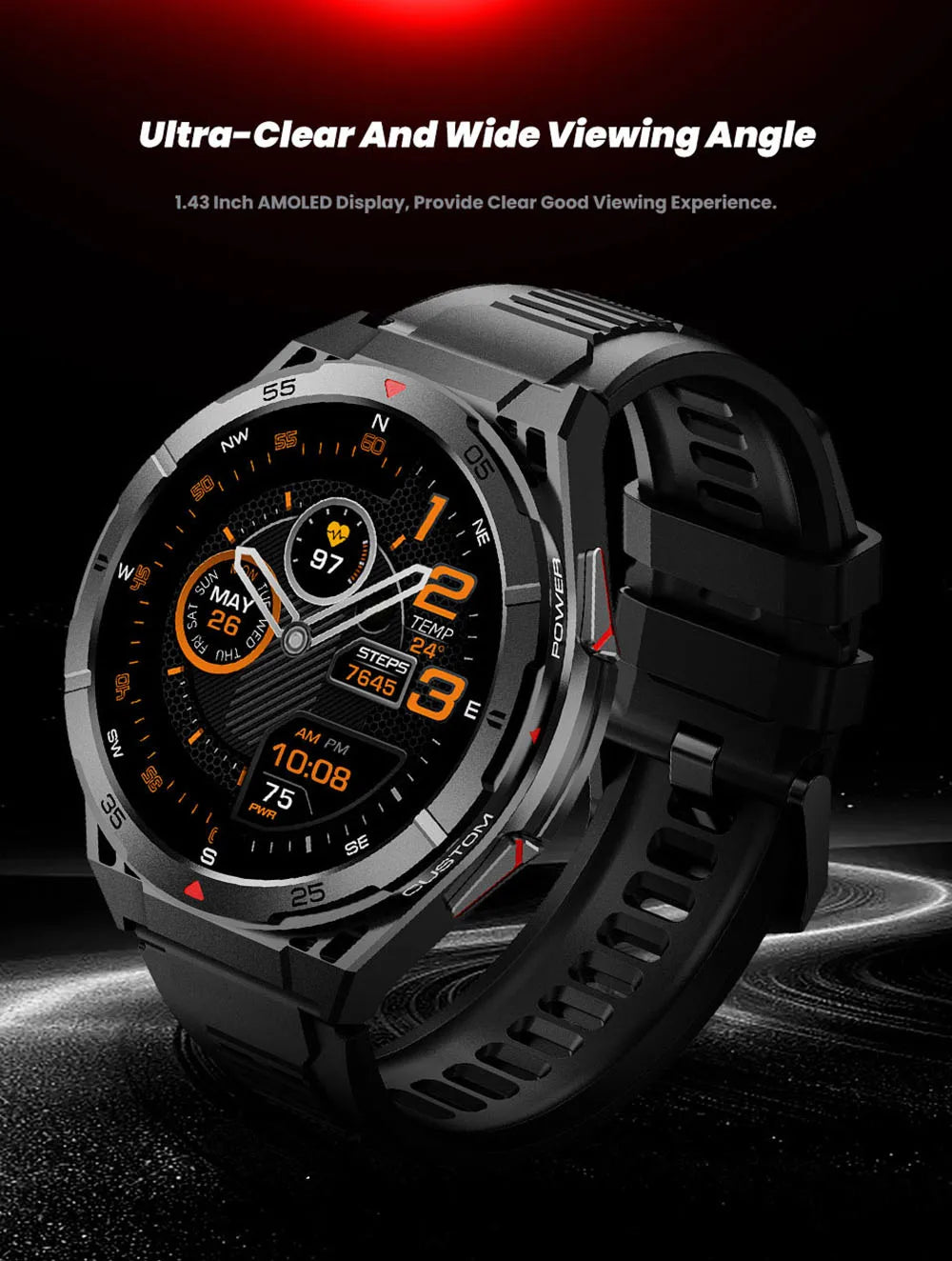 New Smart Watch GPS Sports Compass Altitude Air Pressure Blue Tooth Call 3ATM Waterproof Health AMOLED Screen Smartwatch 480Mah