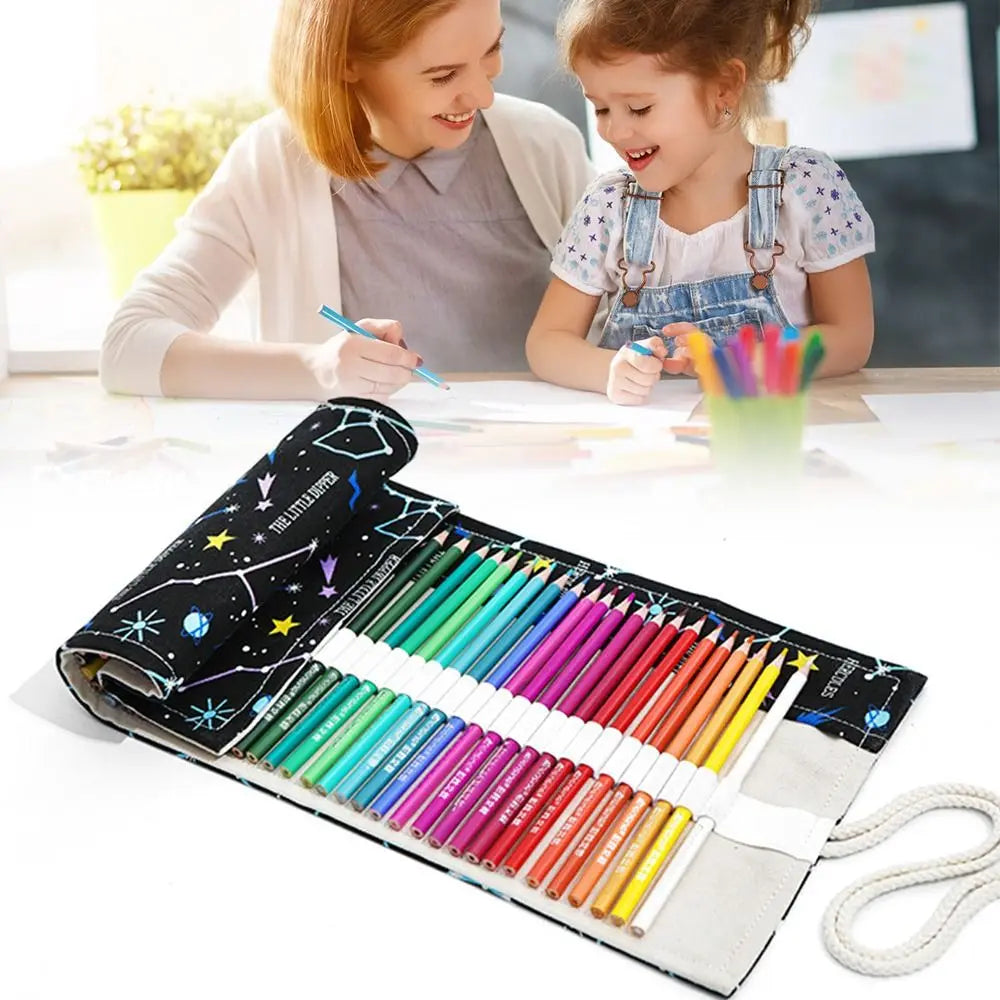 12/24/36/48 Holes Roll Colored Art Pencil Case Kawaii School Students Supplies Paint Brush Pen Bag Cute Pencil Cases Stationery