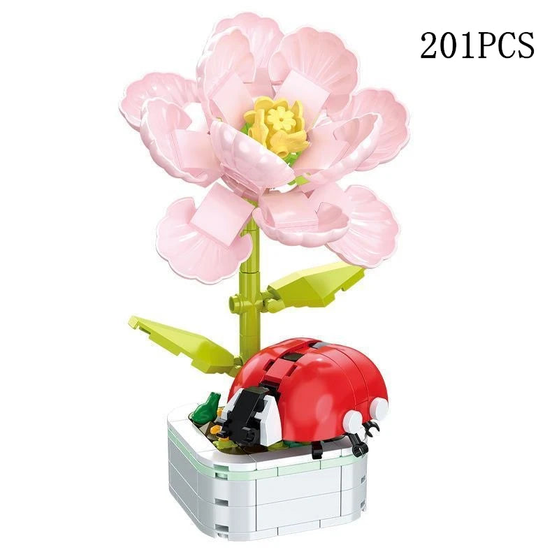 Rose Flower Building Block Flower Eternal Bouquet Prickly Pear Model Plant Decoration Educational Toy For Kids Birthday Gift