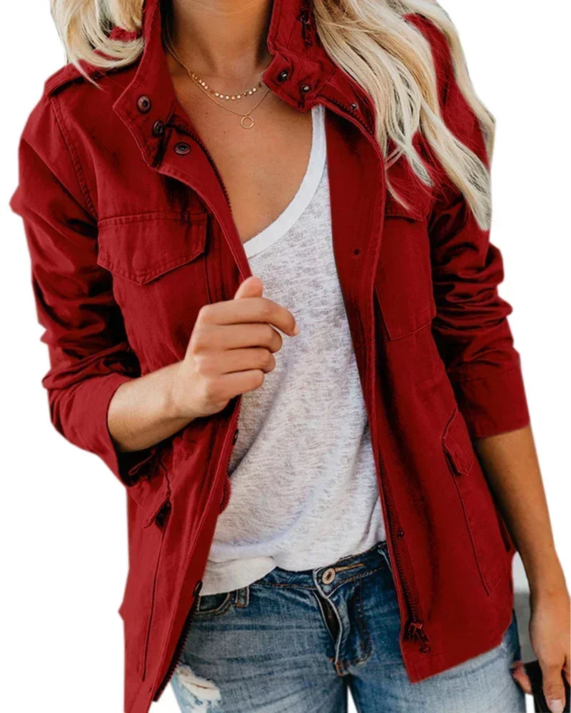 Women Zipper Jacket Autumn Female Outerwear Long Sleeve Casual Streetwear Coat Windbreaker Anorak Stand Collar Jackets
