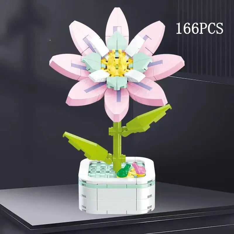 Rose Flower Building Block Flower Eternal Bouquet Prickly Pear Model Plant Decoration Educational Toy For Kids Birthday Gift