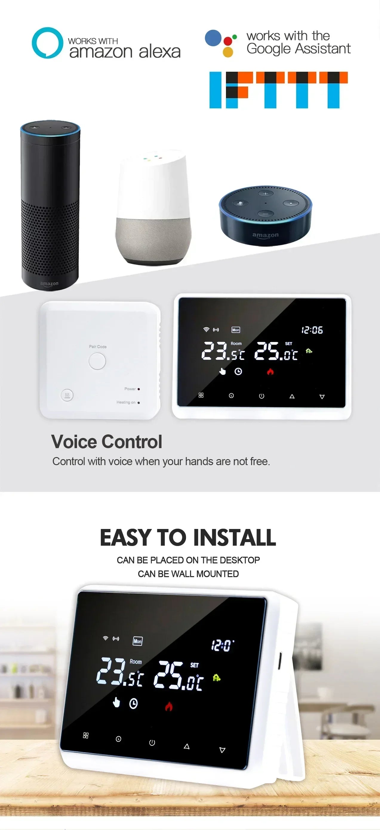 Tuya RF WiFi Smart Thermostat Temperature Controller for Gas Boiler Water Heating Wireless WiFi Thermostat Work with Alexa Googe