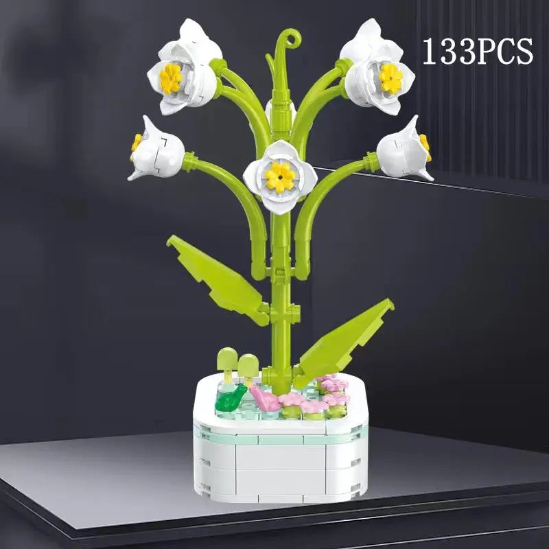 Rose Flower Building Block Flower Eternal Bouquet Prickly Pear Model Plant Decoration Educational Toy For Kids Birthday Gift