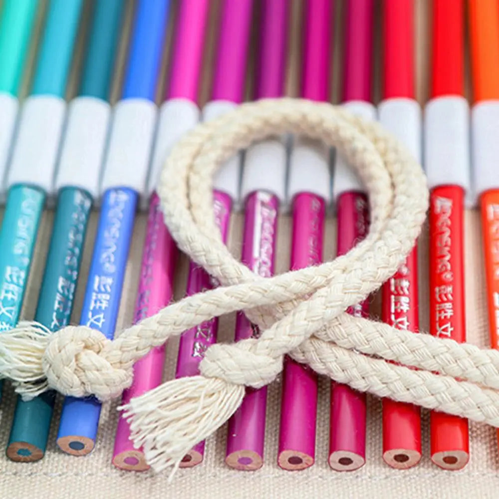 12/24/36/48 Holes Roll Colored Art Pencil Case Kawaii School Students Supplies Paint Brush Pen Bag Cute Pencil Cases Stationery