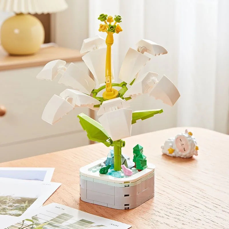 Rose Flower Building Block Flower Eternal Bouquet Prickly Pear Model Plant Decoration Educational Toy For Kids Birthday Gift