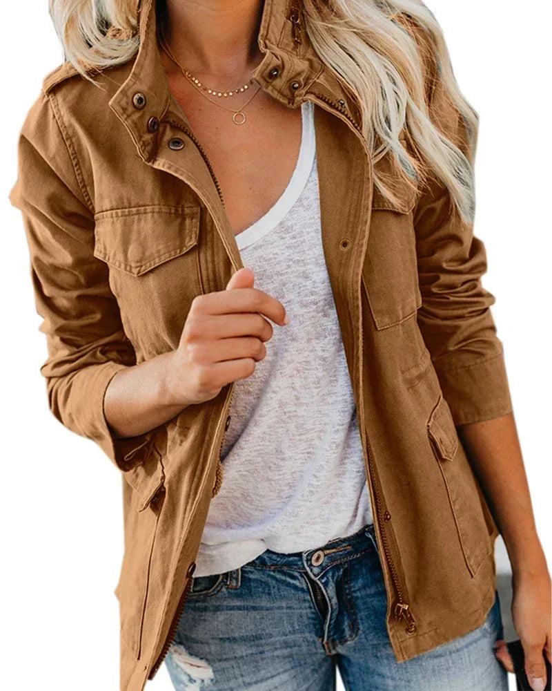 Women Zipper Jacket Autumn Female Outerwear Long Sleeve Casual Streetwear Coat Windbreaker Anorak Stand Collar Jackets