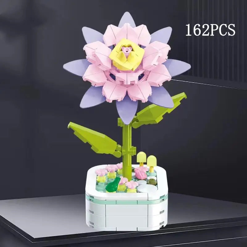 Rose Flower Building Block Flower Eternal Bouquet Prickly Pear Model Plant Decoration Educational Toy For Kids Birthday Gift