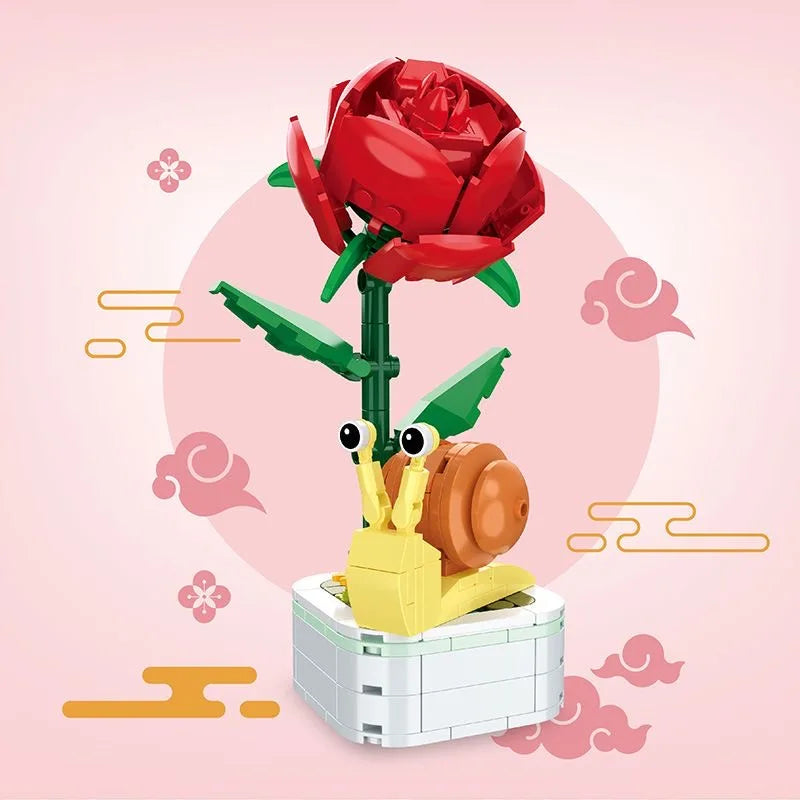 Perpetual Bouquet Tulip Flower Building Block 3D Model Home Decoration Plant Potted Assembly Bricks Valentine Child Gifts