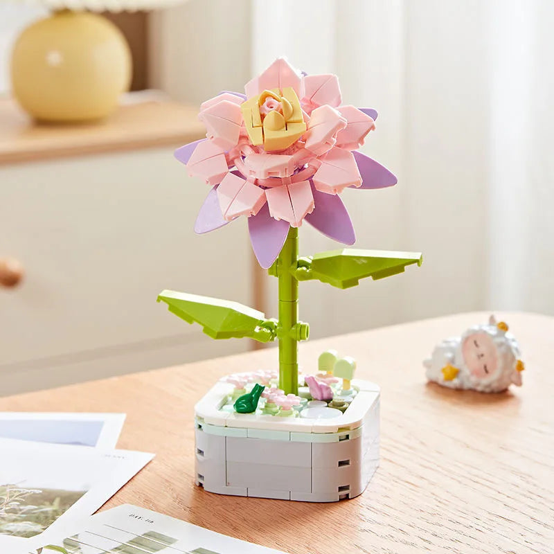 Rose Flower Building Block Flower Eternal Bouquet Prickly Pear Model Plant Decoration Educational Toy For Kids Birthday Gift