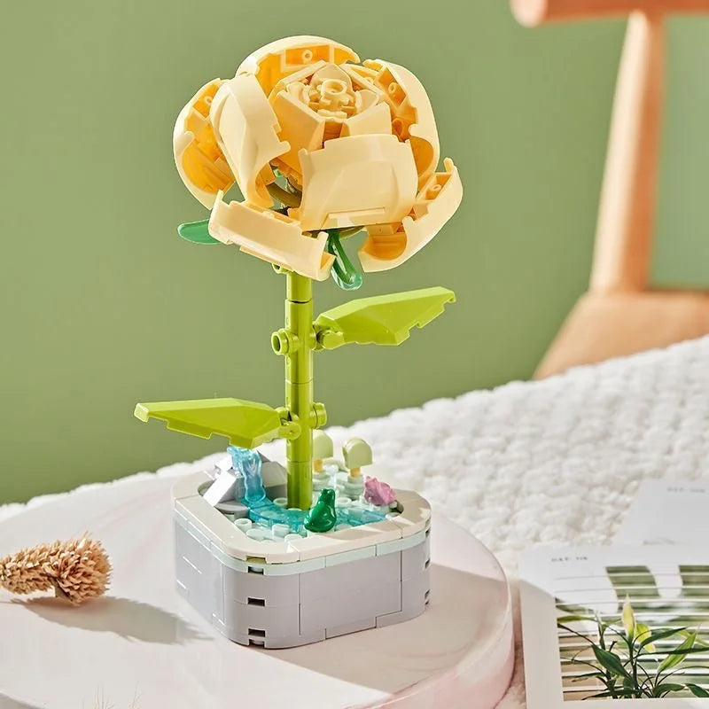 Rose Flower Building Block Flower Eternal Bouquet Prickly Pear Model Plant Decoration Educational Toy For Kids Birthday Gift