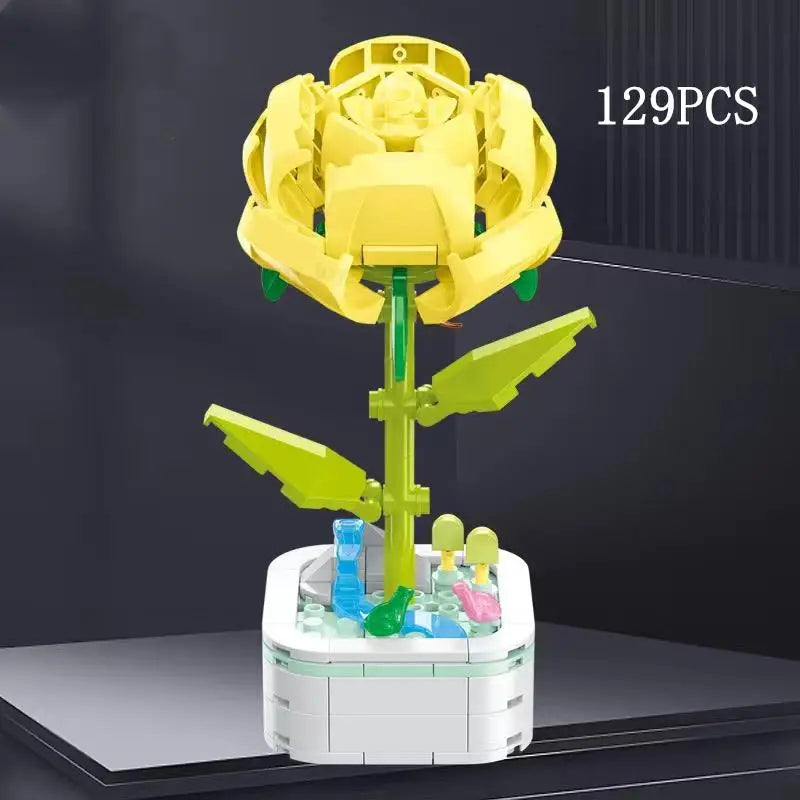 Rose Flower Building Block Flower Eternal Bouquet Prickly Pear Model Plant Decoration Educational Toy For Kids Birthday Gift