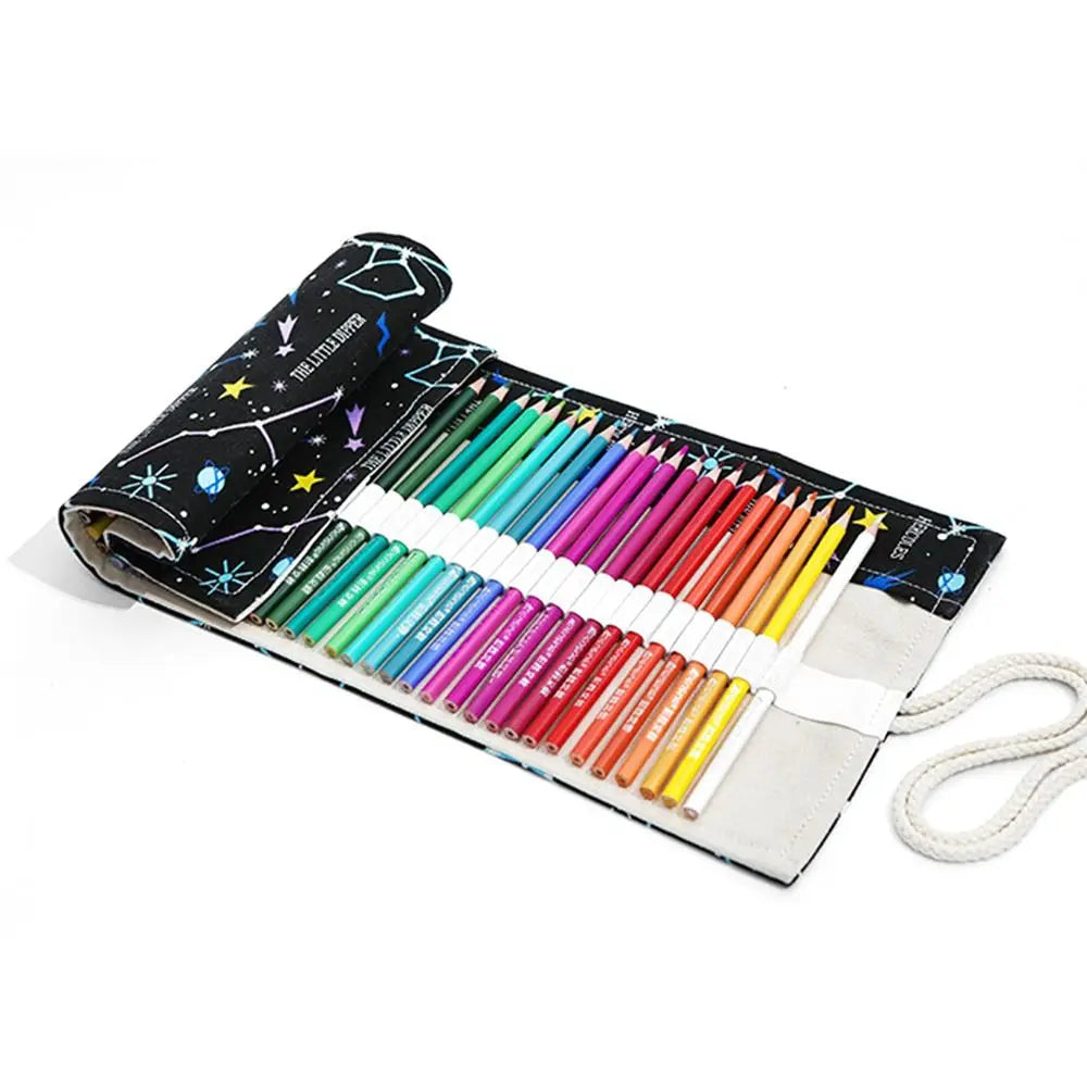 12/24/36/48 Holes Roll Colored Art Pencil Case Kawaii School Students Supplies Paint Brush Pen Bag Cute Pencil Cases Stationery