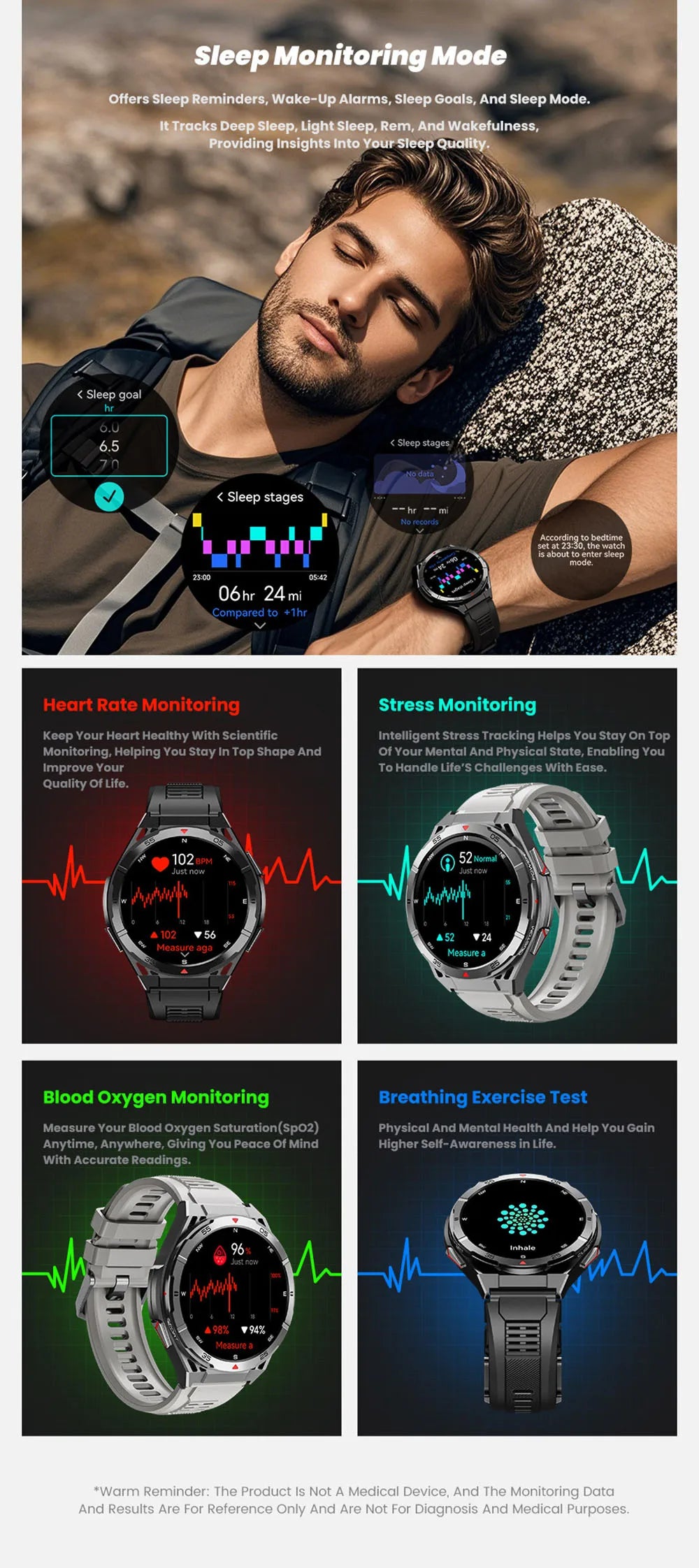 New Smart Watch GPS Sports Compass Altitude Air Pressure Blue Tooth Call 3ATM Waterproof Health AMOLED Screen Smartwatch 480Mah