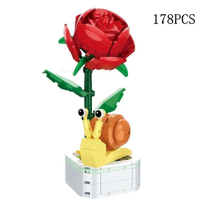 Rose Flower Building Block Flower Eternal Bouquet Prickly Pear Model Plant Decoration Educational Toy For Kids Birthday Gift