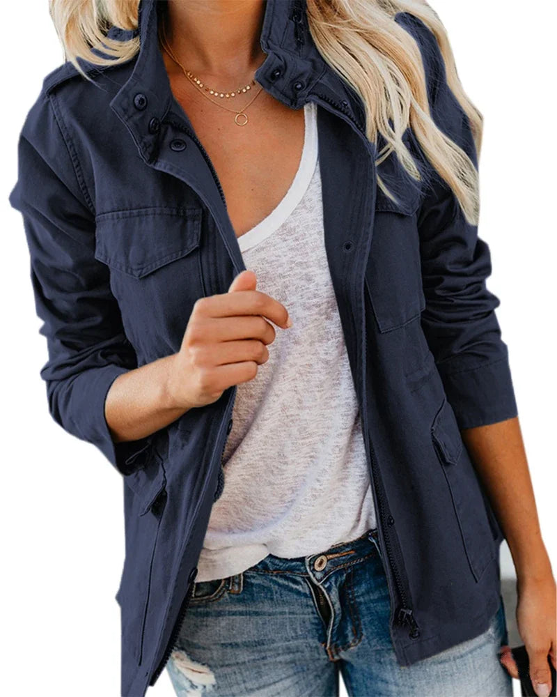 Women Zipper Jacket Autumn Female Outerwear Long Sleeve Casual Streetwear Coat Windbreaker Anorak Stand Collar Jackets