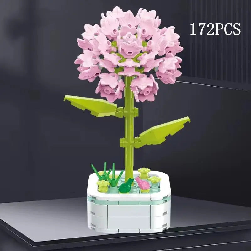 Rose Flower Building Block Flower Eternal Bouquet Prickly Pear Model Plant Decoration Educational Toy For Kids Birthday Gift