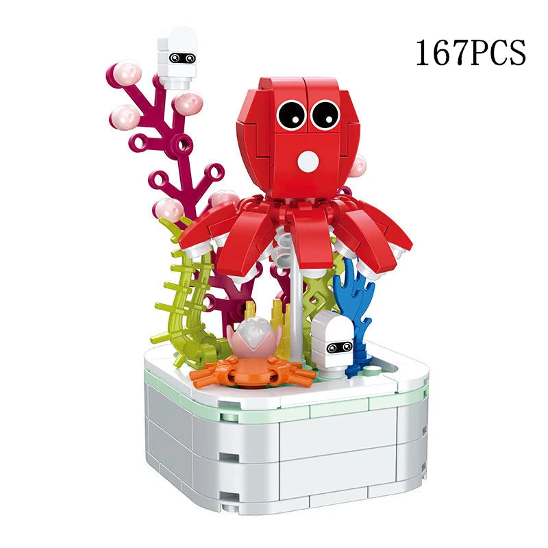 Rose Flower Building Block Flower Eternal Bouquet Prickly Pear Model Plant Decoration Educational Toy For Kids Birthday Gift