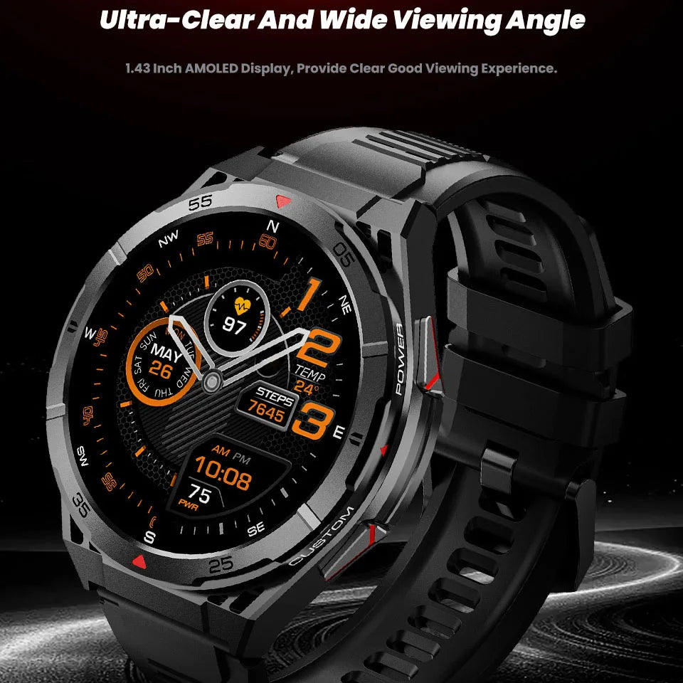 New Smart Watch GPS Sports Compass Altitude Air Pressure Blue Tooth Call 3ATM Waterproof Health AMOLED Screen Smartwatch 480Mah