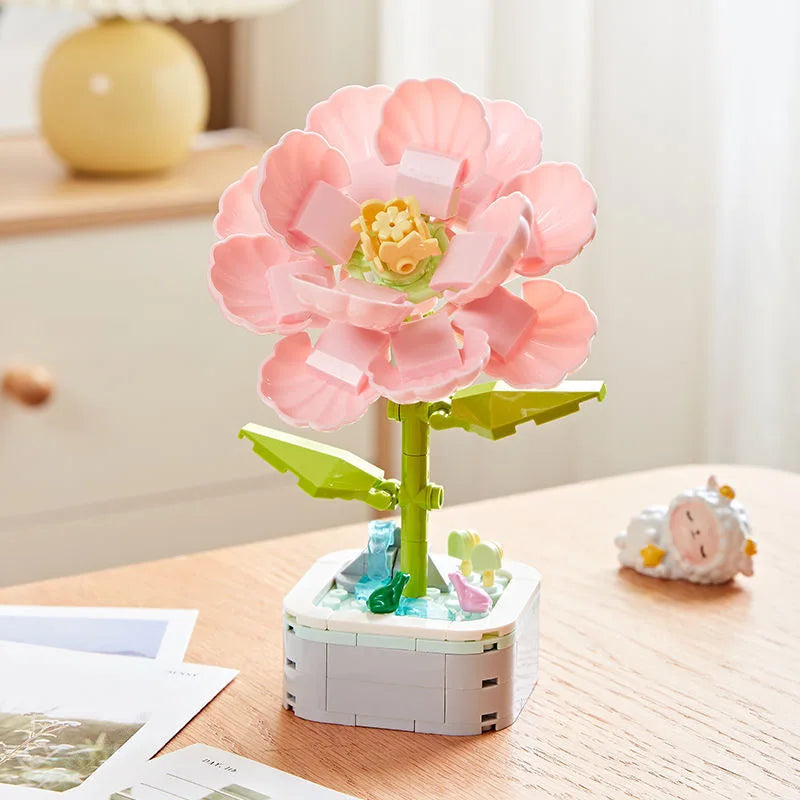 Rose Flower Building Block Flower Eternal Bouquet Prickly Pear Model Plant Decoration Educational Toy For Kids Birthday Gift