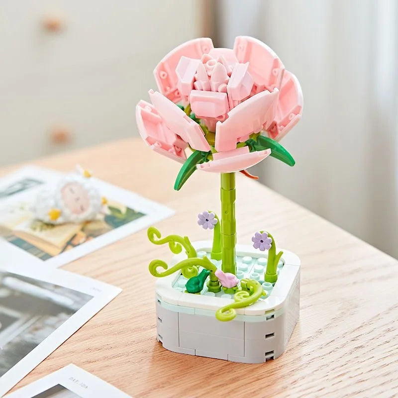 Rose Flower Building Block Flower Eternal Bouquet Prickly Pear Model Plant Decoration Educational Toy For Kids Birthday Gift
