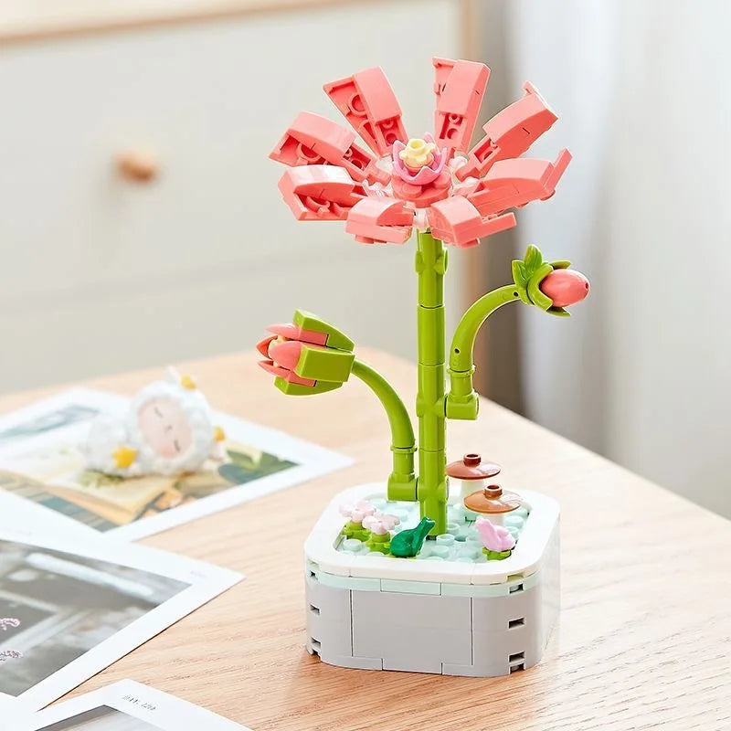 Rose Flower Building Block Flower Eternal Bouquet Prickly Pear Model Plant Decoration Educational Toy For Kids Birthday Gift