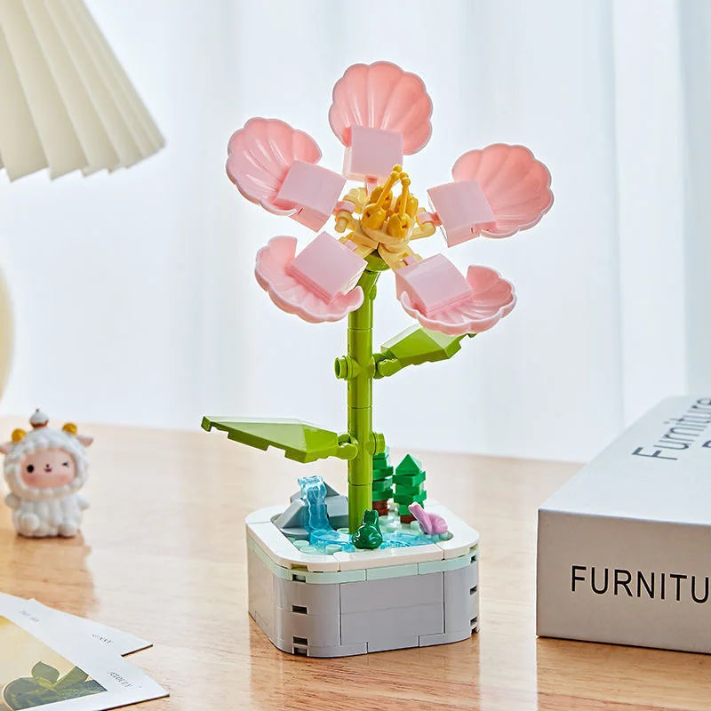 Rose Flower Building Block Flower Eternal Bouquet Prickly Pear Model Plant Decoration Educational Toy For Kids Birthday Gift