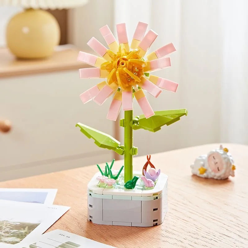 Rose Flower Building Block Flower Eternal Bouquet Prickly Pear Model Plant Decoration Educational Toy For Kids Birthday Gift