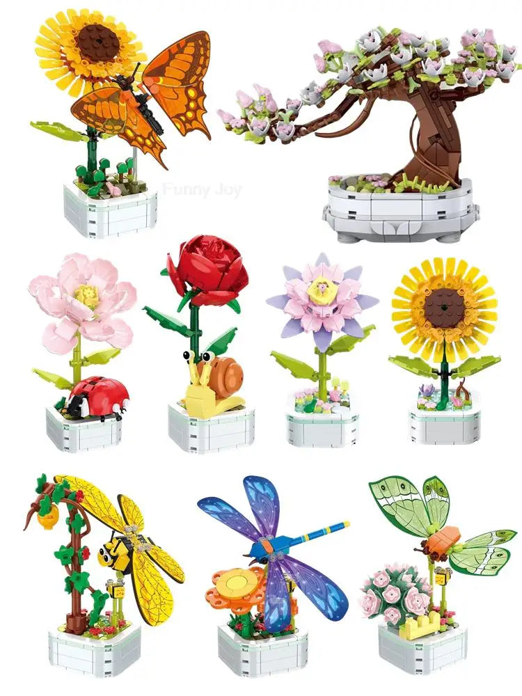 Rose Flower Building Block Flower Eternal Bouquet Prickly Pear Model Plant Decoration Educational Toy For Kids Birthday Gift