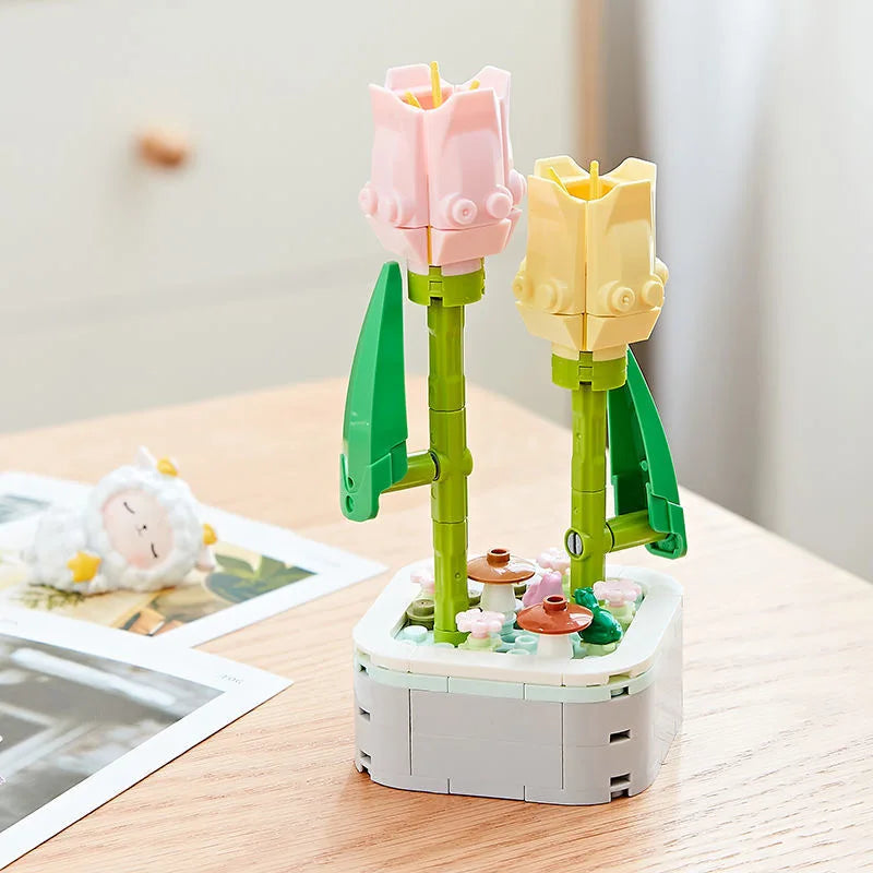 Rose Flower Building Block Flower Eternal Bouquet Prickly Pear Model Plant Decoration Educational Toy For Kids Birthday Gift