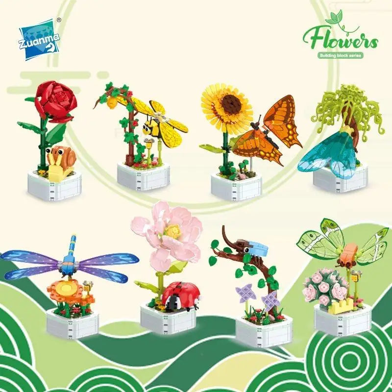 Rose Flower Building Block Flower Eternal Bouquet Prickly Pear Model Plant Decoration Educational Toy For Kids Birthday Gift