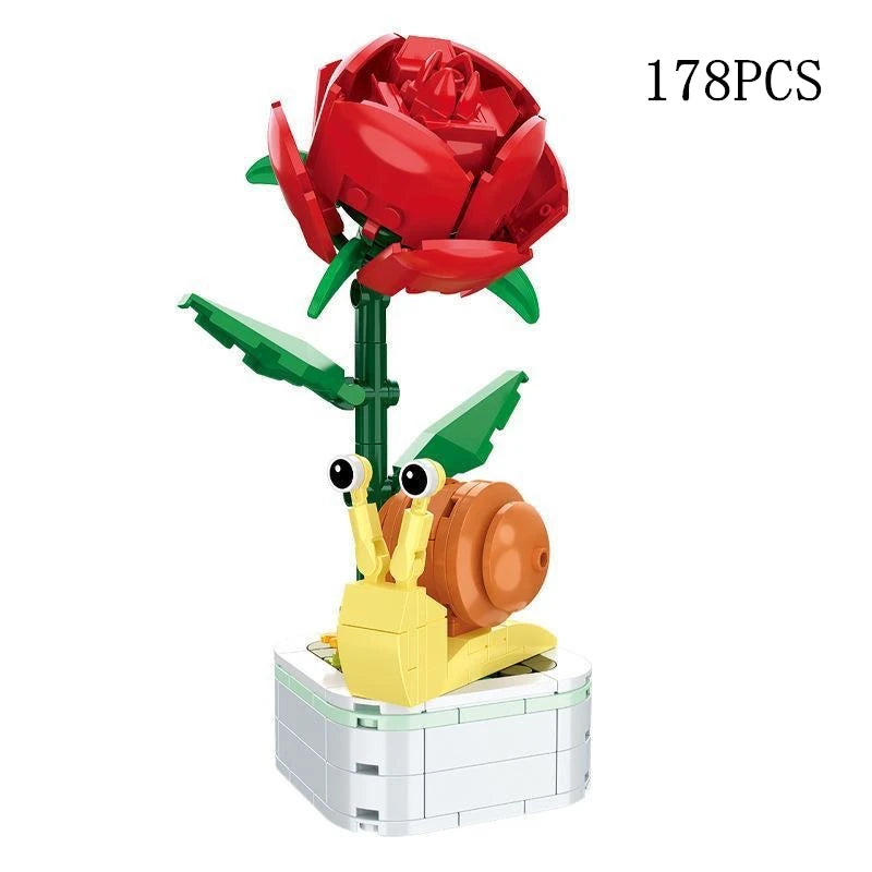Rose Flower Building Block Flower Eternal Bouquet Prickly Pear Model Plant Decoration Educational Toy For Kids Birthday Gift