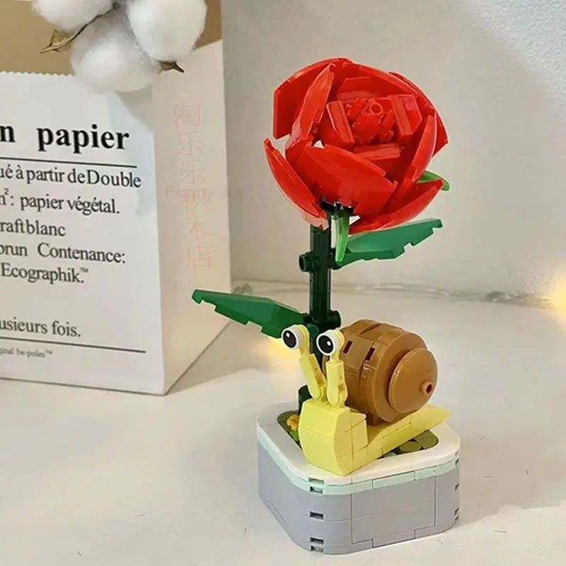 Rose Flower Building Block Flower Eternal Bouquet Prickly Pear Model Plant Decoration Educational Toy For Kids Birthday Gift