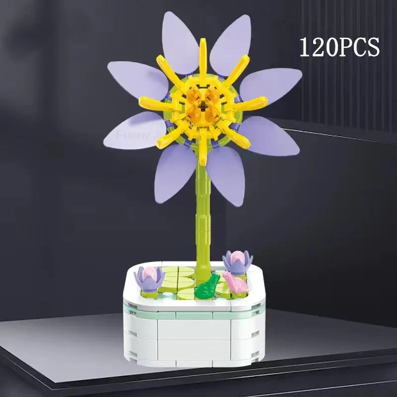 Rose Flower Building Block Flower Eternal Bouquet Prickly Pear Model Plant Decoration Educational Toy For Kids Birthday Gift