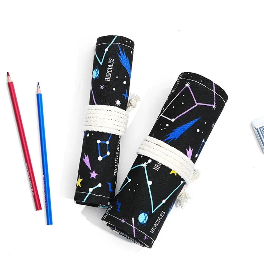 12/24/36/48 Holes Roll Colored Art Pencil Case Kawaii School Students Supplies Paint Brush Pen Bag Cute Pencil Cases Stationery