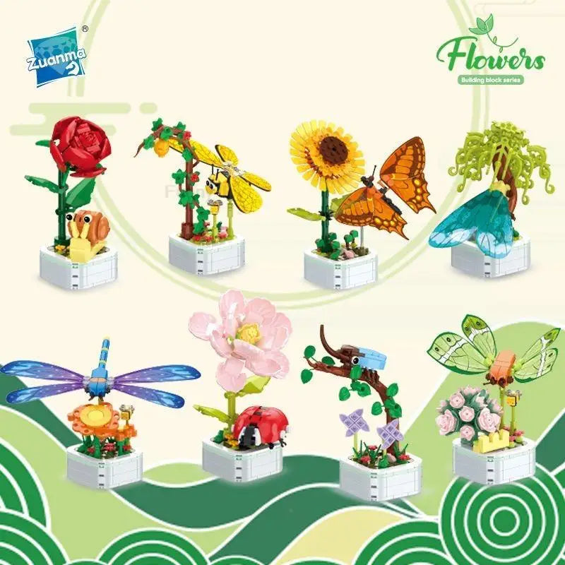 Perpetual Bouquet Tulip Flower Building Block 3D Model Home Decoration Plant Potted Assembly Bricks Valentine Child Gifts