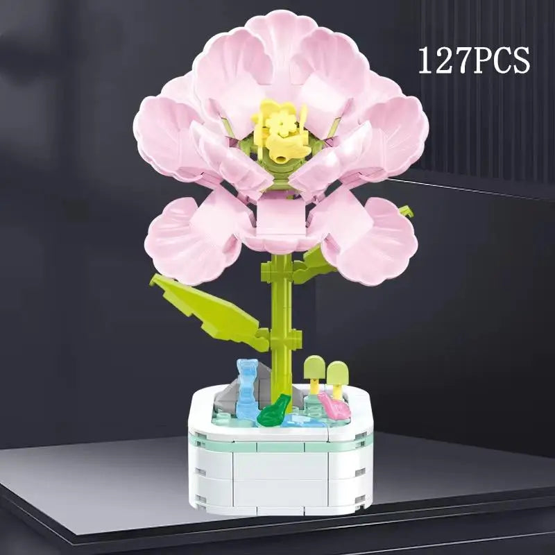 Rose Flower Building Block Flower Eternal Bouquet Prickly Pear Model Plant Decoration Educational Toy For Kids Birthday Gift