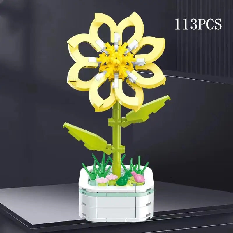 Rose Flower Building Block Flower Eternal Bouquet Prickly Pear Model Plant Decoration Educational Toy For Kids Birthday Gift