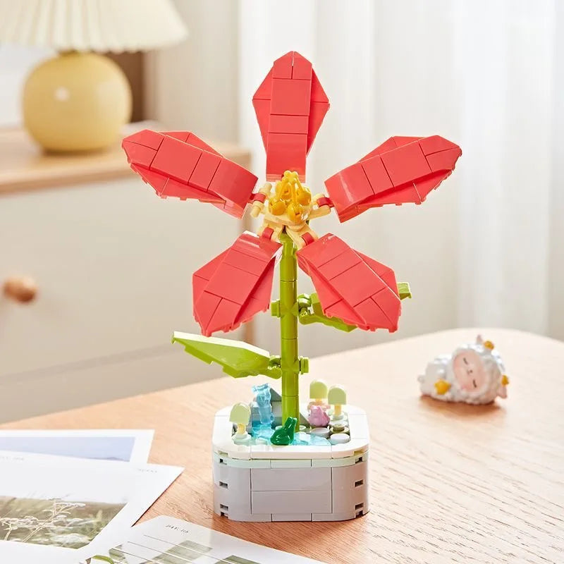 Rose Flower Building Block Flower Eternal Bouquet Prickly Pear Model Plant Decoration Educational Toy For Kids Birthday Gift