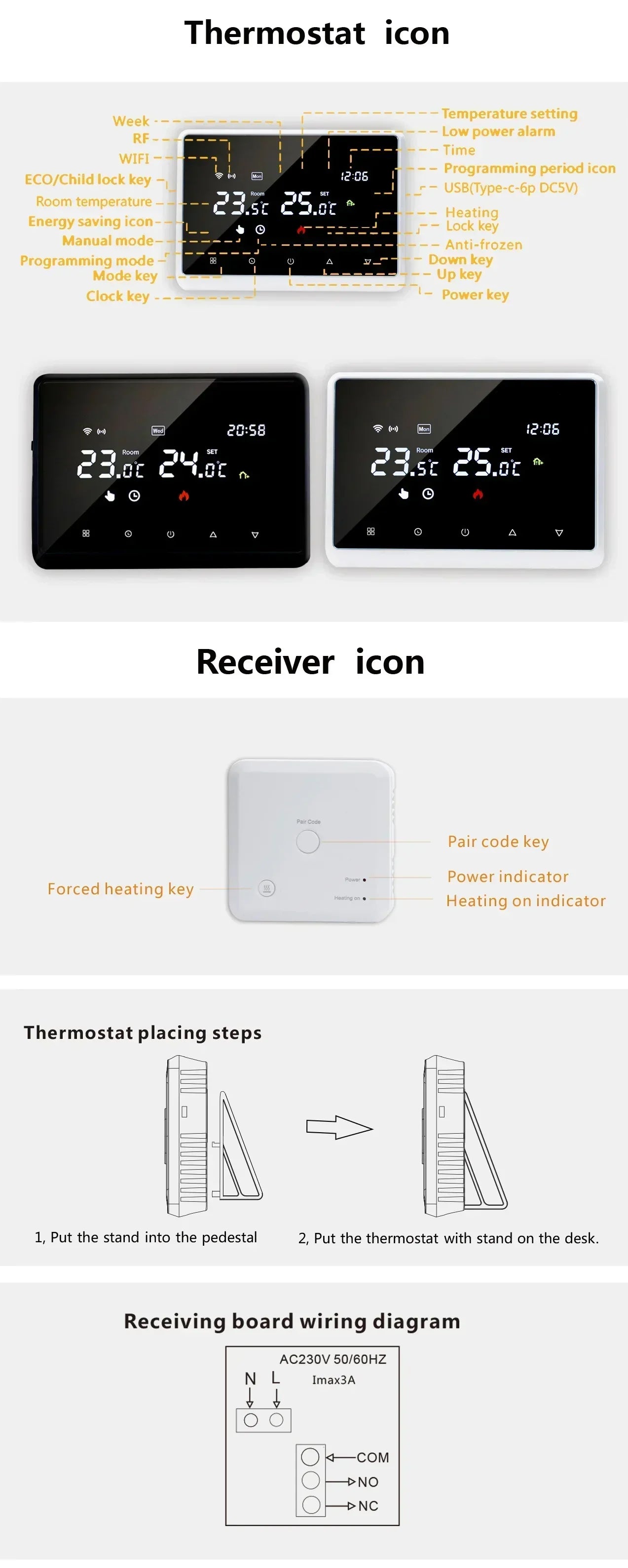 Tuya RF WiFi Smart Thermostat Temperature Controller for Gas Boiler Water Heating Wireless WiFi Thermostat Work with Alexa Googe