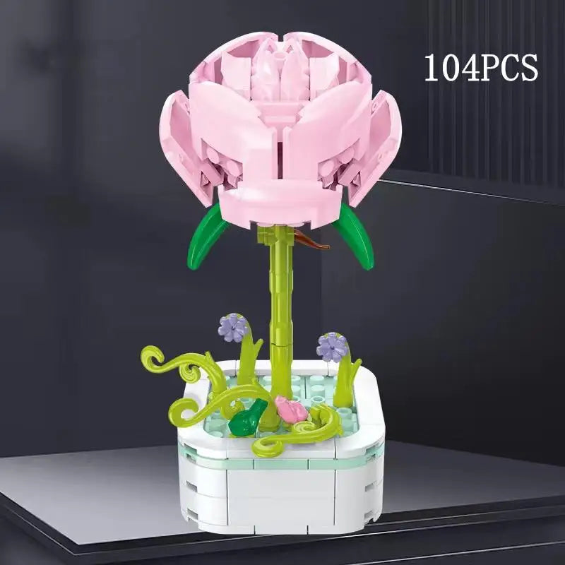 Rose Flower Building Block Flower Eternal Bouquet Prickly Pear Model Plant Decoration Educational Toy For Kids Birthday Gift
