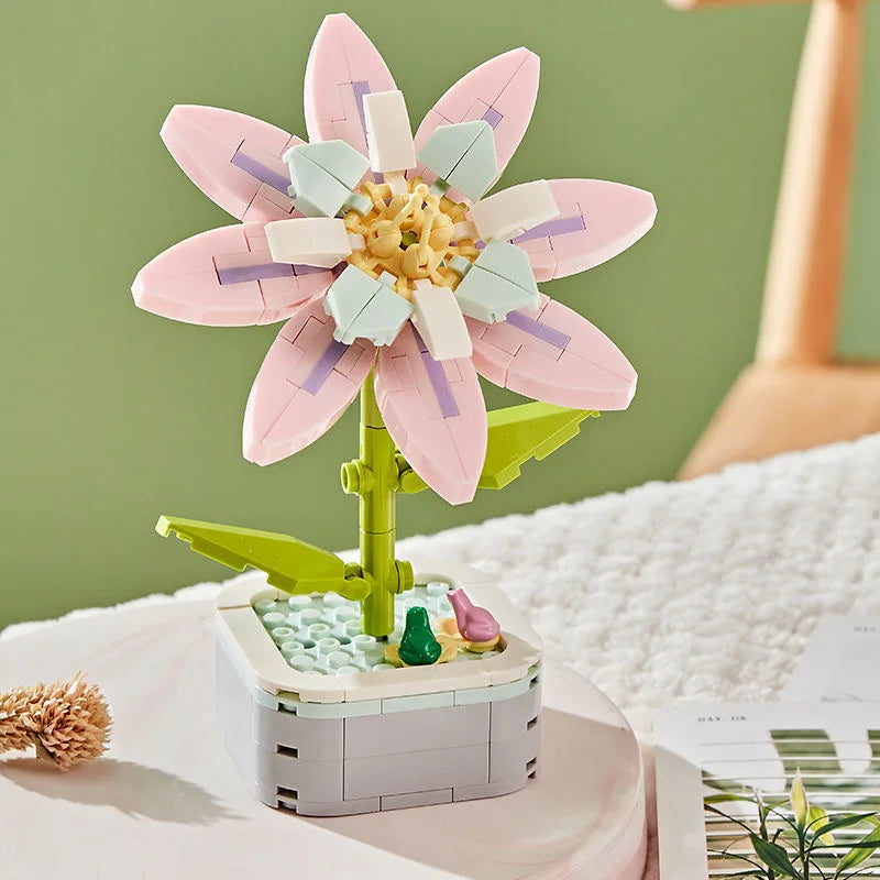 Rose Flower Building Block Flower Eternal Bouquet Prickly Pear Model Plant Decoration Educational Toy For Kids Birthday Gift