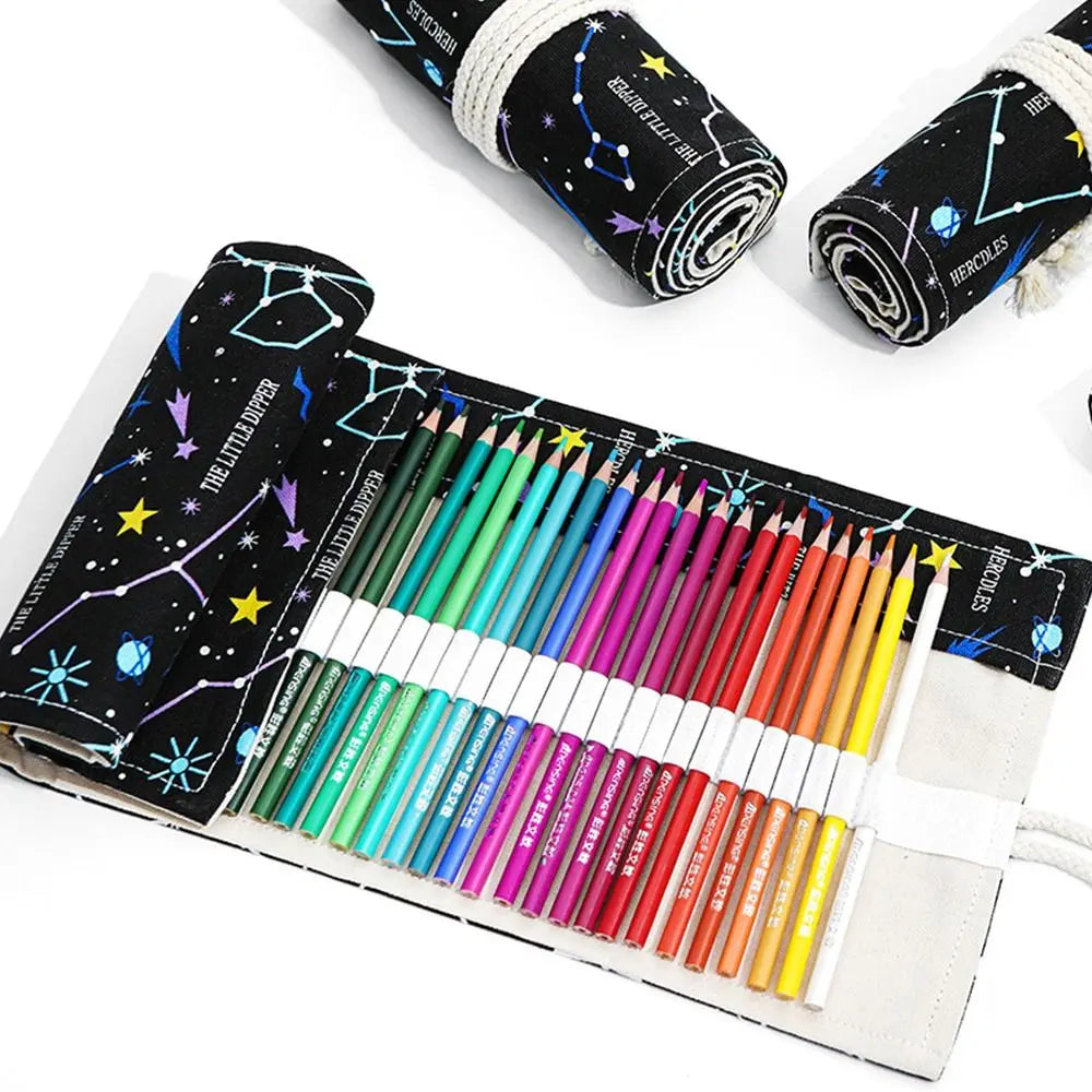 12/24/36/48 Holes Roll Colored Art Pencil Case Kawaii School Students Supplies Paint Brush Pen Bag Cute Pencil Cases Stationery