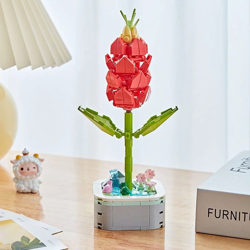 Rose Flower Building Block Flower Eternal Bouquet Prickly Pear Model Plant Decoration Educational Toy For Kids Birthday Gift