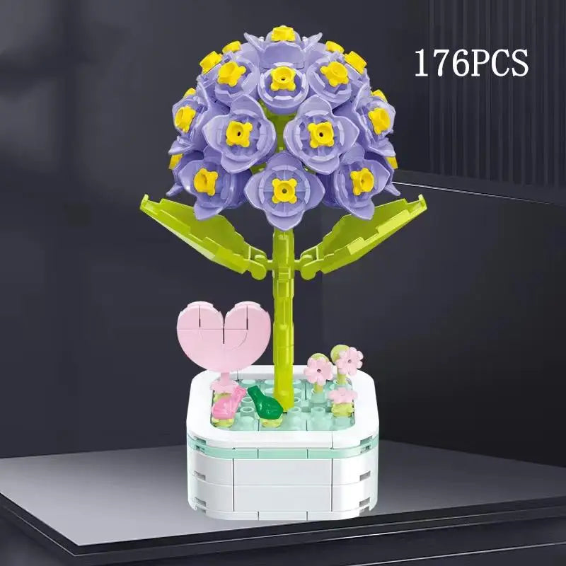 Rose Flower Building Block Flower Eternal Bouquet Prickly Pear Model Plant Decoration Educational Toy For Kids Birthday Gift