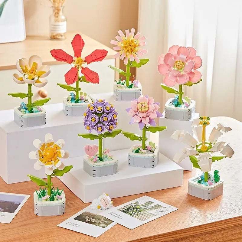 Rose Flower Building Block Flower Eternal Bouquet Prickly Pear Model Plant Decoration Educational Toy For Kids Birthday Gift