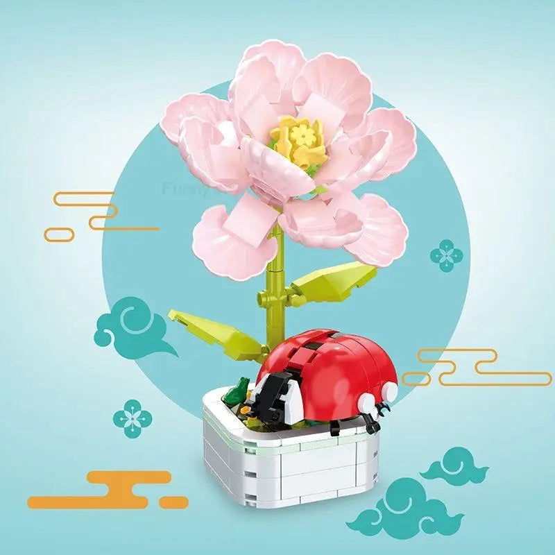 Rose Flower Building Block Flower Eternal Bouquet Prickly Pear Model Plant Decoration Educational Toy For Kids Birthday Gift